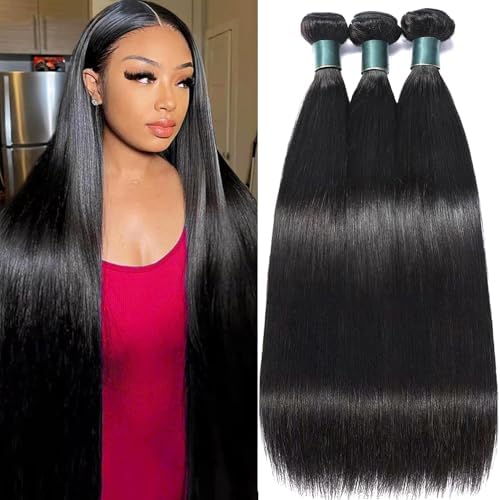 12A Human Hair Bundles Straight Bundles Human Hair 16 18 20 Inch 100% Unprocessed Brazilian Virgin Hair For Women Quick Weave Natural Black Color Extensions