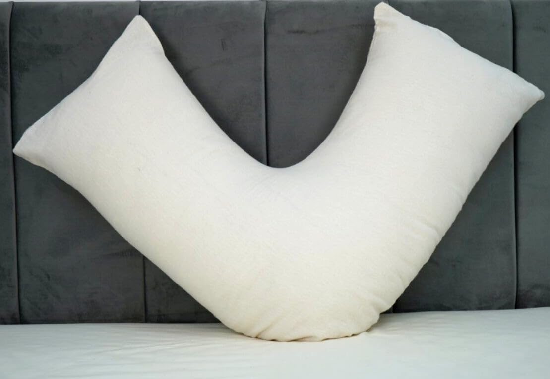 ARLINENS V Shaped Pillowcase 100% Brushed Cotton Flannel/Thermal V Case Warm Cosy orthopaedic Back Neck & Pregnancy V Pillowcase cover only Standard Size 74 x 34cm (Cream)