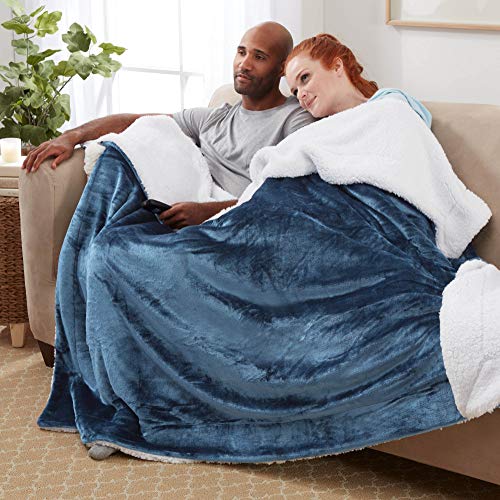 Genteele Sherpa Blanket - 60 X 70 Inch Fuzzy, Super Soft Throw Blankets For Couch, Bed & Sofa - Cozy, Plush Reversible Fleece Blanket Alternative - Navy/White #TOP2