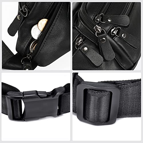 OrrinSports Black Leather Fanny Pack
