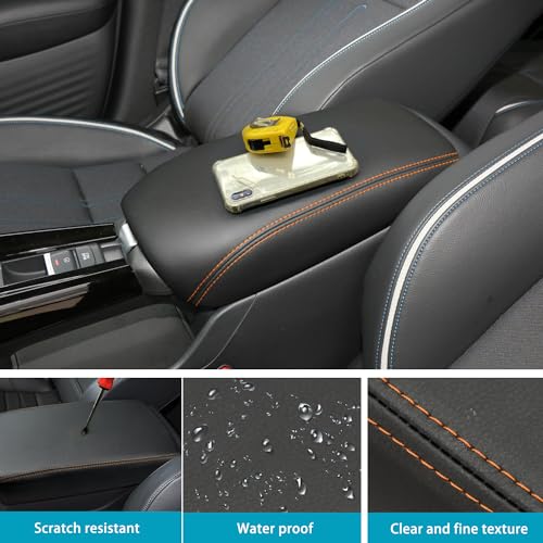 LOCOY Center Console Armrest Cover for Honda HRV Accessories 2023 2024 2025 2026, for HR-V Arm Rest Box Lid Protection Trim, Armrest Seat Leather Interior, Middle Console Liner (Orange Stitches) by LOCOY - Image 5