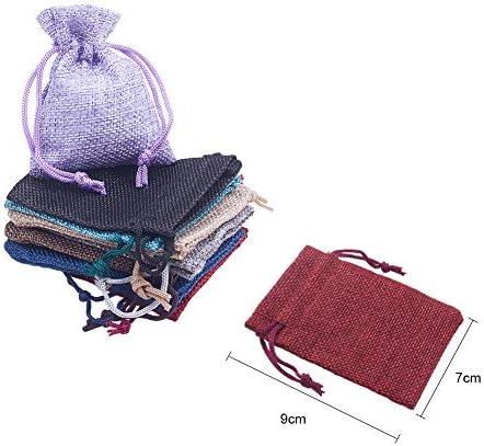 NBEADS 30 Pcs 3.54" Long Burlap Packing Pouches with Drawstring, Linen Burlap Pouches Gift Bags Small Candy Pouch Gunny Sack Bags for Christmas Party Wedding Favors Jewelry Bags, Mixed Color
