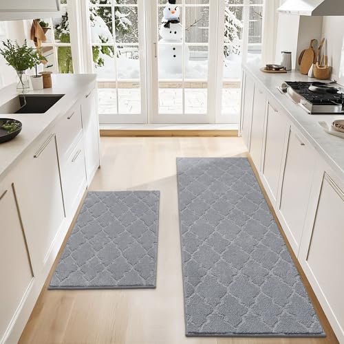 COSY HOMEER Soft Kitchen Rugs 2-Pcs, 24x35 & 24x60 In, Non-Skid
