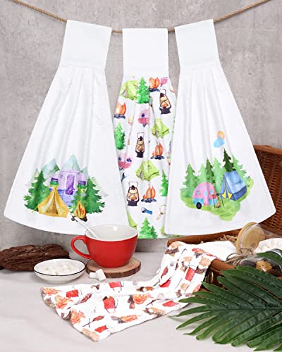 Vansolinne Camping Hanging Kitchen Towels 12'' X 17'' Set Of 4 Happy Camper S'more Hand Towels Soft Coral Velvet Dish Towel For Kitchen Bathroom Novelty Christmas Housewarming Gift Idea #TOP5
