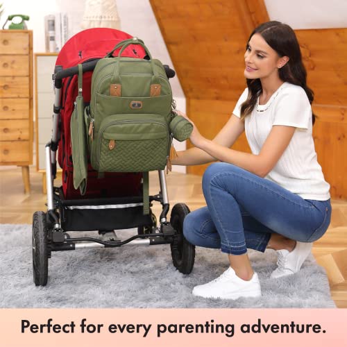 Image of Dikaslon Diaper Bag Backpack with Portable Changing Pad, Pacifier Case and Stroller Straps, Large Unisex Baby Bags for Boys Girls, Multipurpose Travel Back Pack Moms Dads, Green