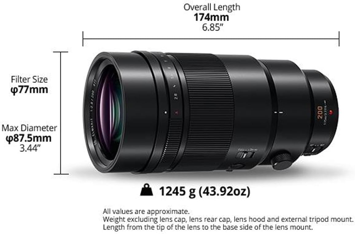 PANASONIC LUMIX G Leica DG ELMARIT Professional Lens, 200mm, F2.8 ASPH., Mirrorless Micro Four Thirds, Power Optical O.I.S., H-ES200, Includes 1.4X Teleconverter DMW-TC14, (USA Black)