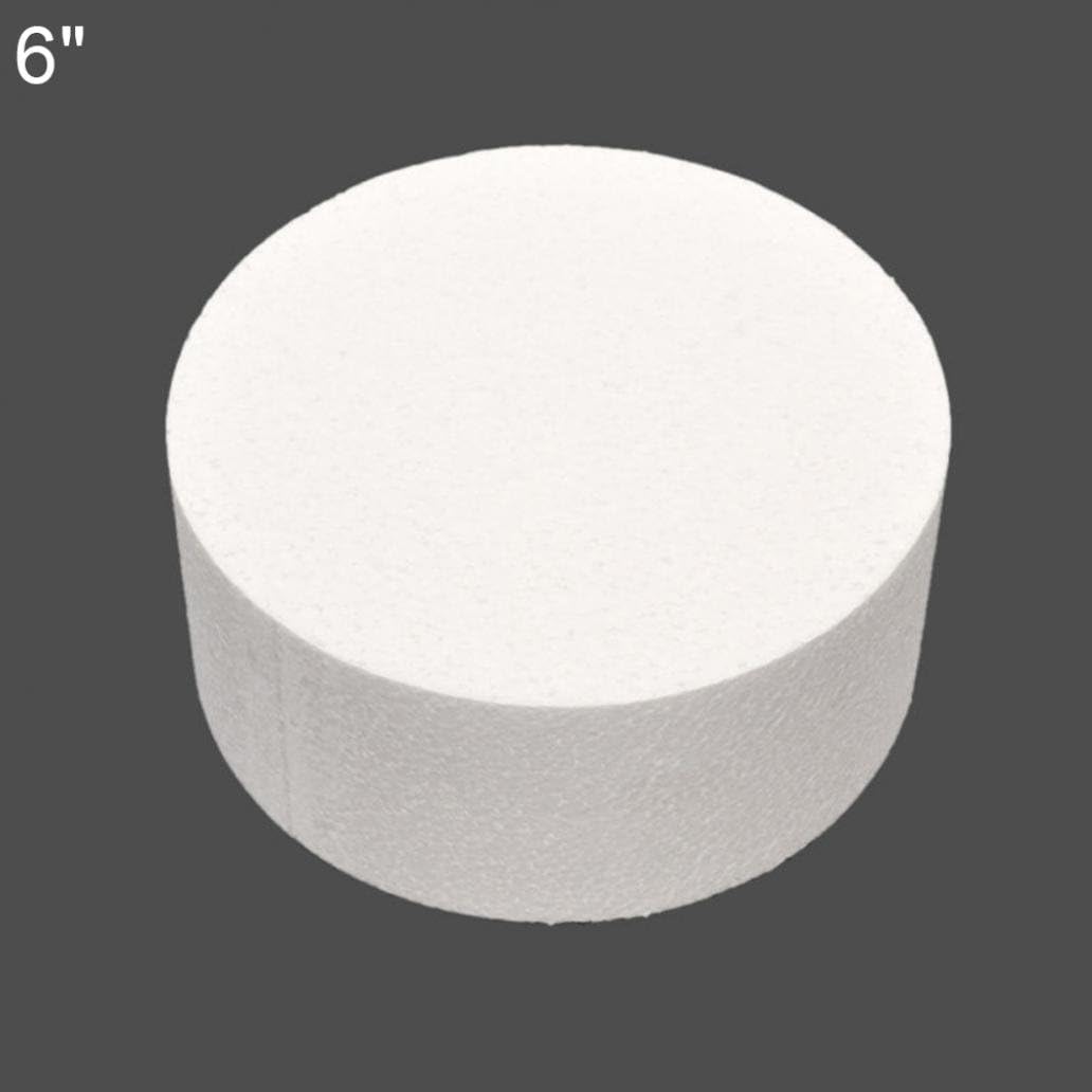 kangql 4/6/8inch Round Styrofoam Foam Cake Dummy Sugarcraft Flower Decor Practice Model - 6"
