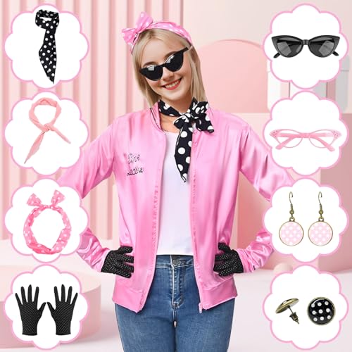 Maryparty Pink Ladies Jacket Pink Jacket for Ladies Fancy Dress 1950s Costume for Women Adults (Style-2, M) - Image 4