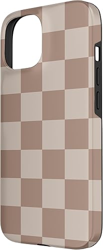 Miniatura 8 de Funda para iPhone 14 marrón con diseño de cuadros grandes, color beige estético marrón