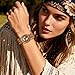 Imagen de JewelryWe Reloj Cuentas Bohemia Mujer: Reloj de Pulsera Cuarzo Analógico Correa de Elástica de Cuentas Budistas Madera