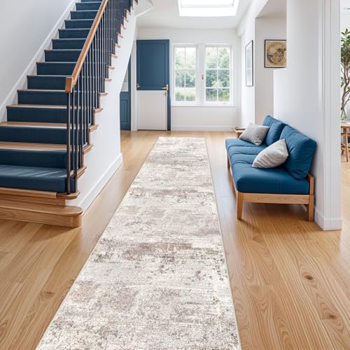 RUUGME Hallway Runner Rug 3x14 - runner Rug Stain Resistant for living room Non Slip Indoor Entryway Rubber Backing Carpet Bedroom Kitchen Distressed Floor Decor Mat Machine washable 3x14 Brown