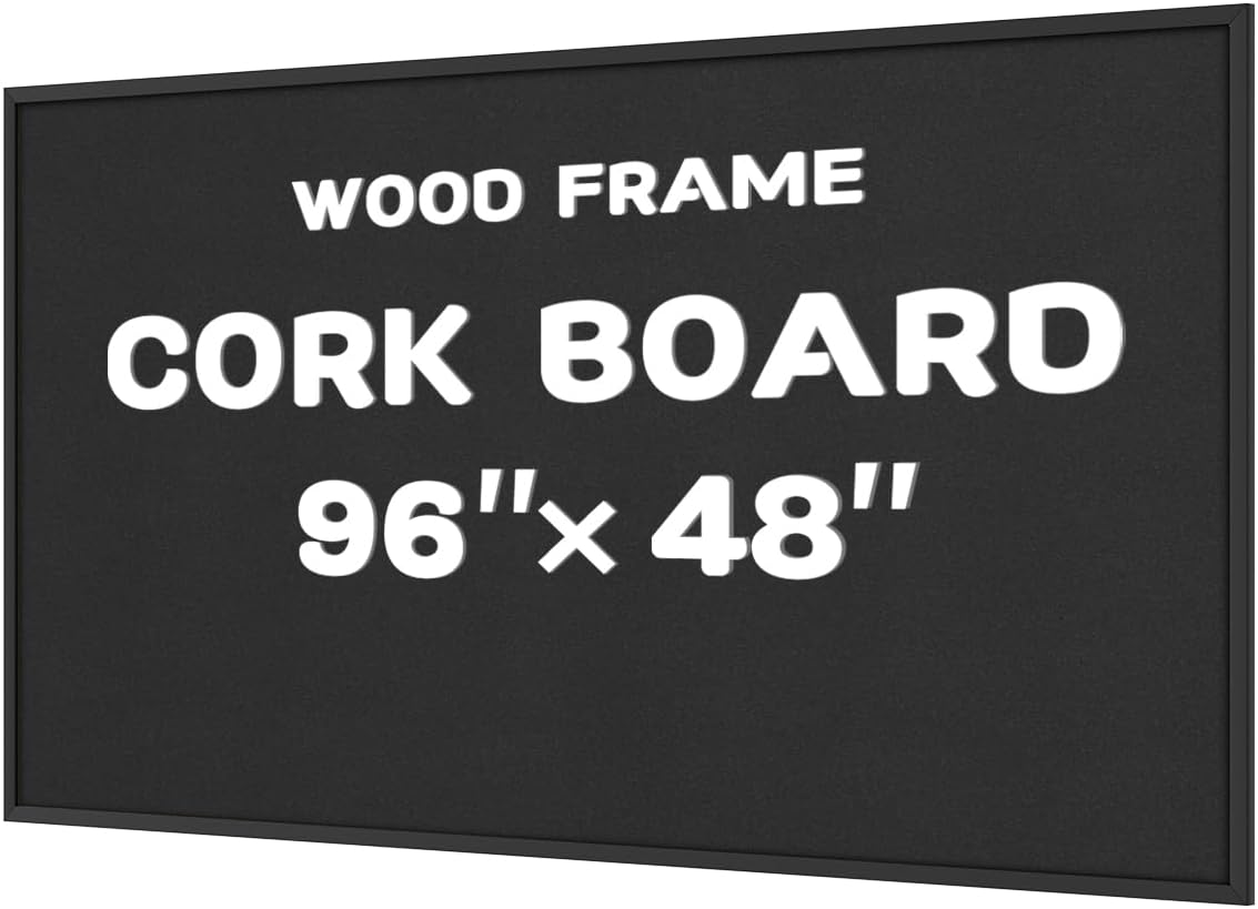 INNOVART Extra Large Cork Bulletin Board 96"X48" with 40 Push Pins, Corkboard with Black Wood Frame, Cork Notice Board Message Board for Wall, Wall Mount Framed Pin Board for Home, Office, School