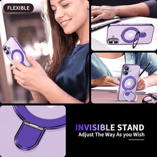 Image of Magnetic for iPhone 17 Case with Invisible Stand[Compatible with MagSafe][Full Camera Lens Protector][Military Drop Protection] Shockproof Not Yellowing Clear Slim Soft for Women Men