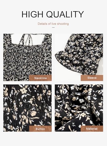 Image of Dokotoo Womens Casual Summer Dresses Short Sleeve Square Neck Smocked Boho Floral Sundress Flowy A-Line Mini Dress