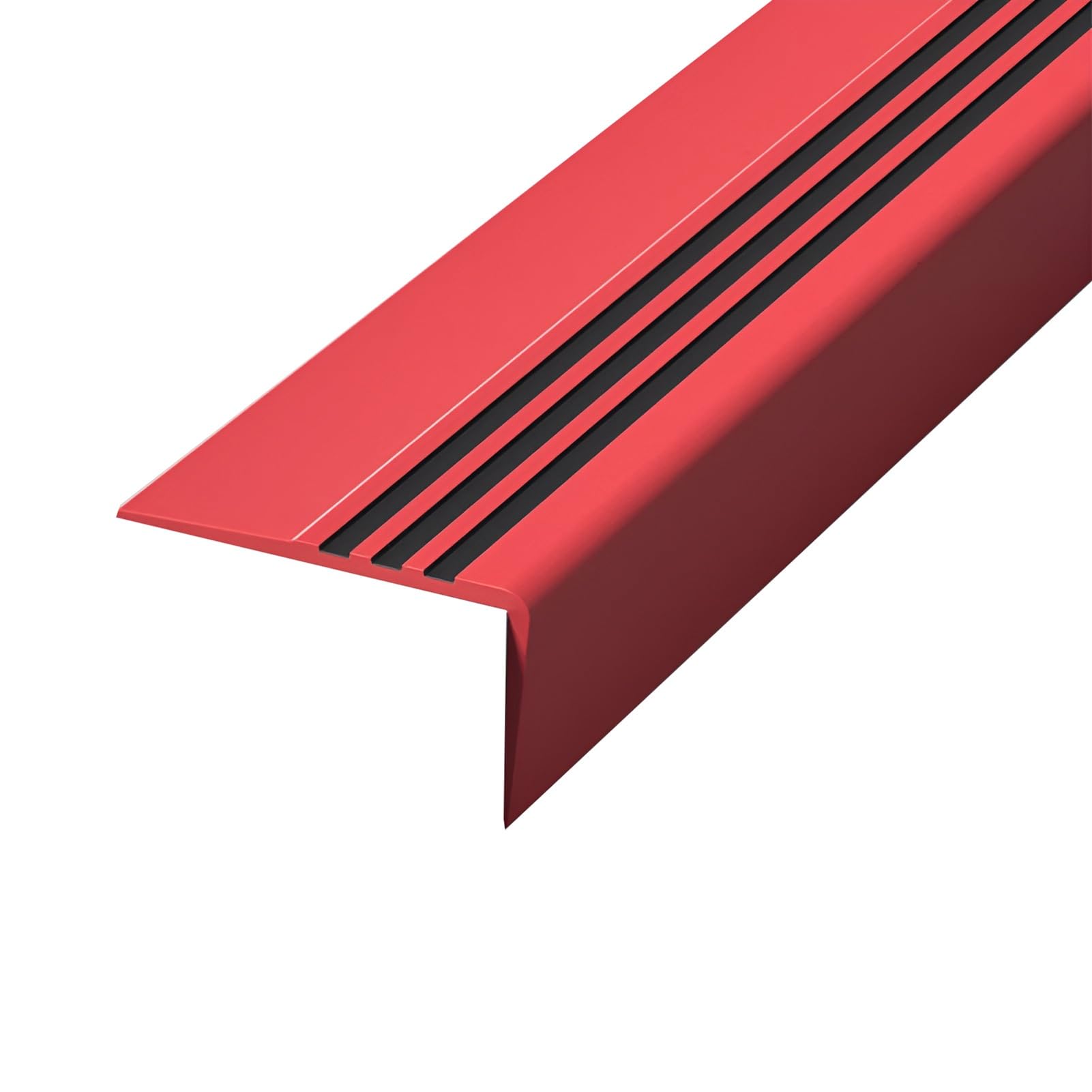 Protección autoadhesiva de PVC para bordes de escaleras, borde de goma flexible en forma de L para escalones de interior/exterior, tira antideslizante para peldaños (rojo, 300 cm)
