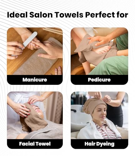 Image of Avalon Towels Salon Towel - Beige Hand Towels Bulk Pack of 24 - 100% Cotton Absorbent Spa, Facial & Gym Towel for Working Out - 16x27 Inches (Not Bleach Proof)