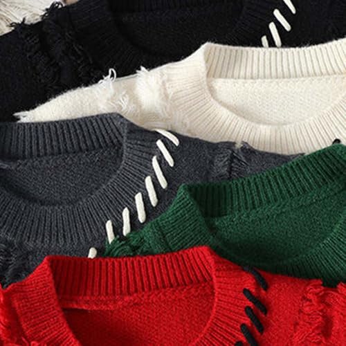 Men's Round Neck Pullover Sweaters Long Sleeve Casual Solid Color Slim Chunky Knit Sweater 2025 Fall Winter Jumper4