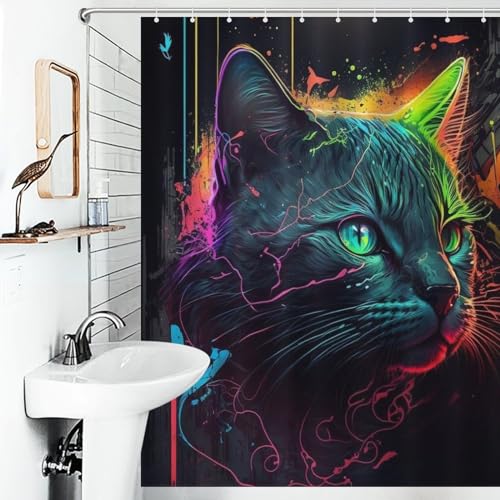 Rideau de douche chat imperméable rideau baignoire résistant 168x183