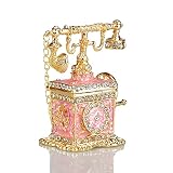 SEVENBEES Pink Telephone Figurines Enameled Telephone Trinket Box Hinged Decorative Telephone Jewelr