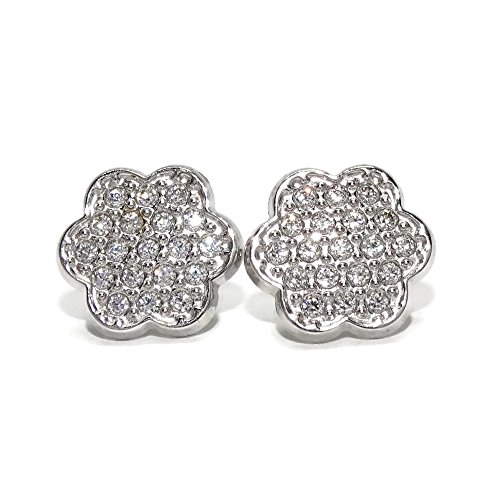 Boucles d'oreilles or blanc 18 carats zircons 1cm diametre poussoir pression