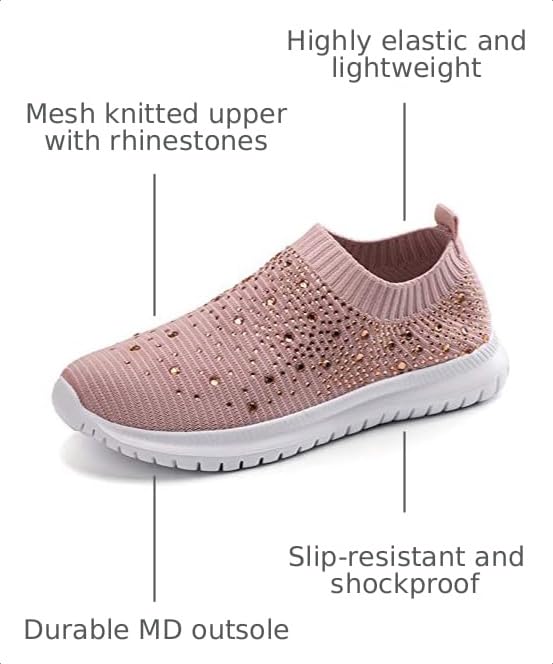 Image of GOSPT Women's Mesh Sport Shoes Rhinestone Glitter Slip On Ballroom Jazz Latin Dance Sock Sneakers
