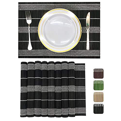 ANDSTAR 8-Pack 17.7x11.8 Bamboo Placemats, Non-Slip & Heat-Resistant, Black