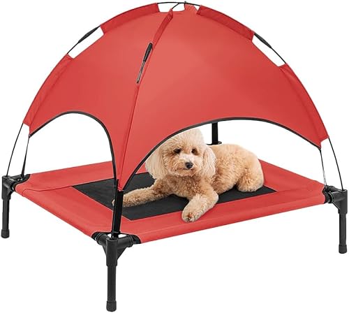 Miniatura 8 de Cama elevada impermeable para perros con toldo y malla de refrigeración – Cuna elevada portátil para perros grandes, tienda de campaña para