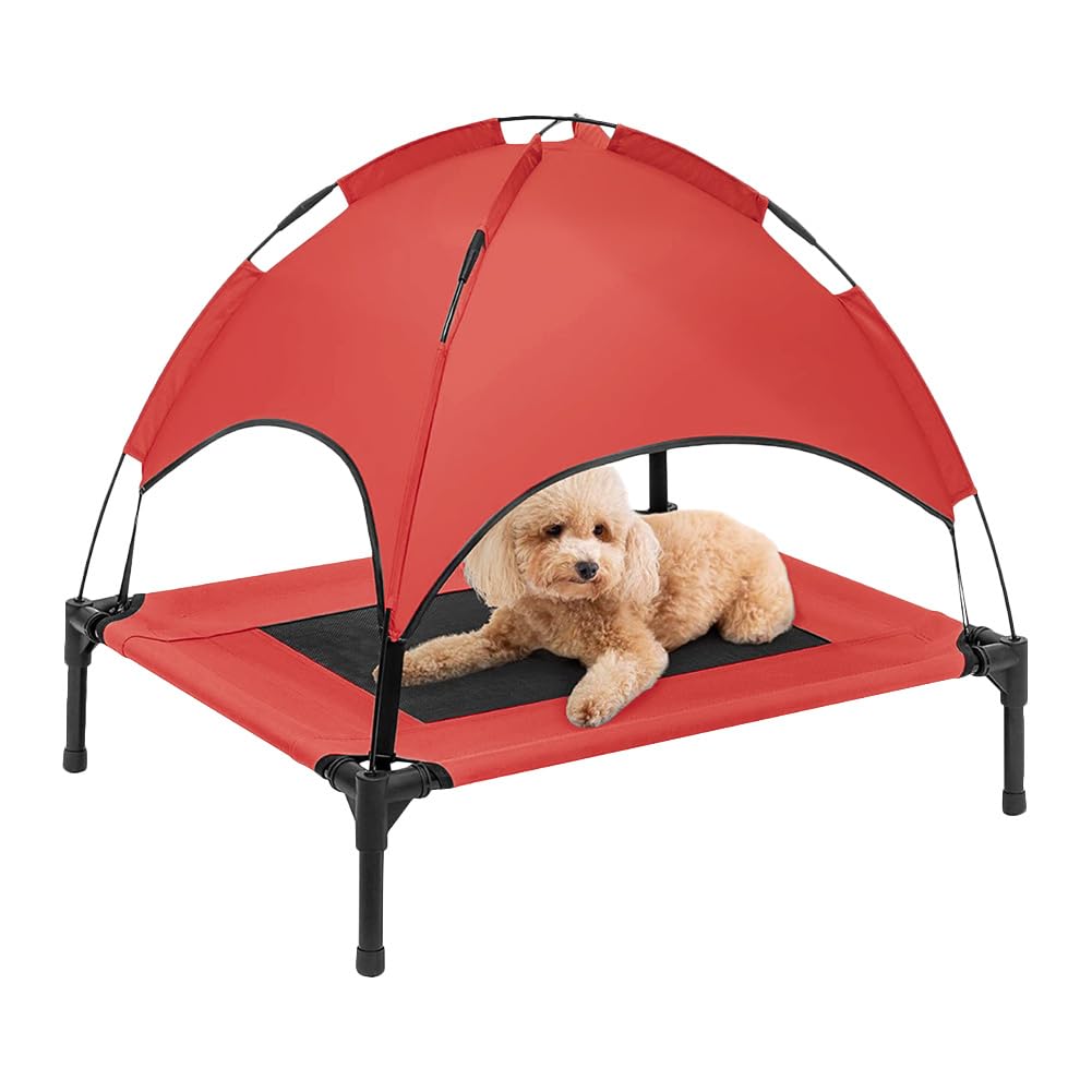 Waterproof Elevated Outdoor Dog Bed with Canopy & Cooling Mesh - Portable Raised Dog Cot for Large Dogs, All-Weather Indoor/Outdoor Pet Tent for