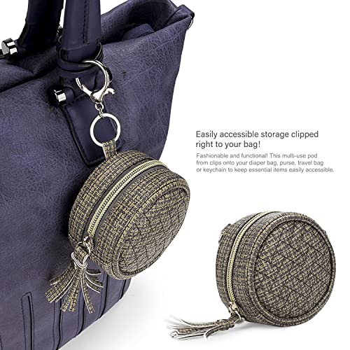 Image of Pacifier Case Bag - Leather Pacifier Holder with Clip for Diaper Bag Stroller Purse Charm, Holds 2 Pacifiers Outdoor Travel (Weave Brown)