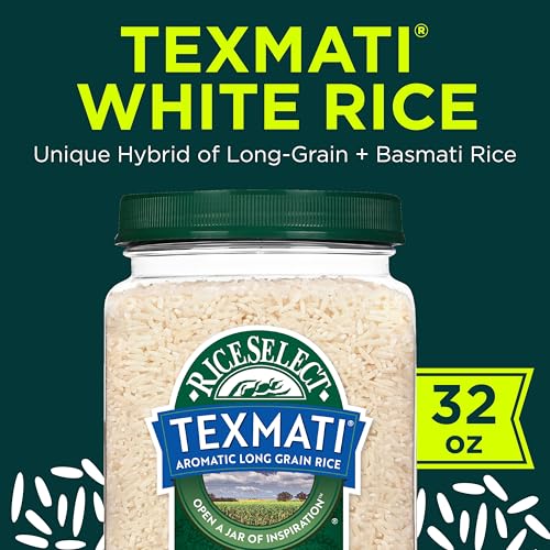 Image of RiceSelect Texmati White Rice, Long-Grain Basmati Rice, Premium Gluten-Free Rice, Non-GMO, Star-K Kosher, 32-Ounce Jar (Pack of 4)