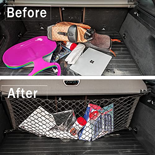 jeseny 1 Pack Car Adjustable Heavy Duty Cargo Net, 43.3\" x 15.8\" Stretchable Elastic Trunk Storage Mesh with Hooks, Collapsible Floor-Mounted Organizer, for Car, SUV, Truck Interior (Black) - Thumbnail 4