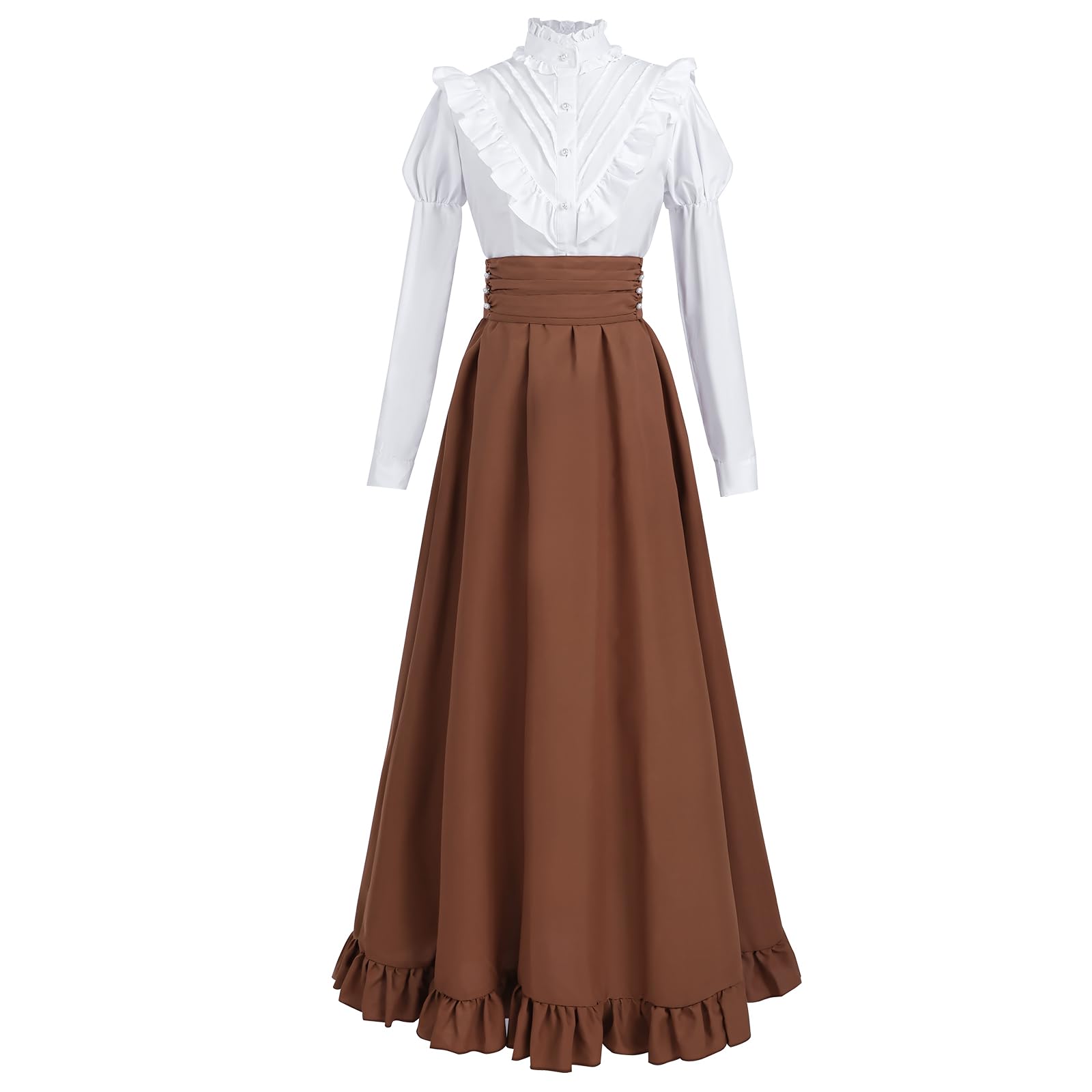 CR ROLECOS Victorian Dress Edwardian Renaissance Costume Women Medieval Vintage Blouse Skirt Ball Gown Halloween Brown M — image 1