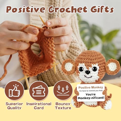 Image of Hoedia Cute Funny Gifts for Her /Him /Friend /Coworker - Emotional Positive Crochet Animals Monkey, Women Men Unique Thank You Gift for Mother's Day, Easter, Birthday, Retirement, Desk Decor