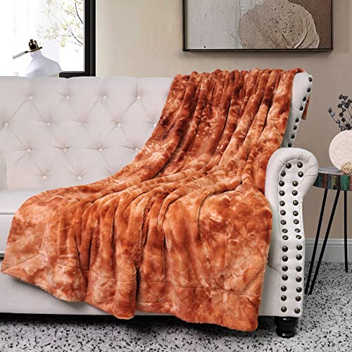 Bytide Plush Fluffy Luxury Tie Dye Faux Fur Throw Blankets, Double Sides Marble Pattern, Soft Warm Comfy Fuzzy Snuggly Throw For Couch Sofa Chair Bed Cover, 50 X 60 In, Orange #TOP7