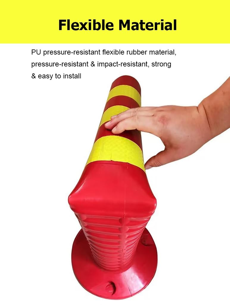 75 CM PU Rubber Delineator Post, Traffic Safety Cones with Reflective Film & Bolts for Parking Lots Construction Events(Yellow and White,1Pack)