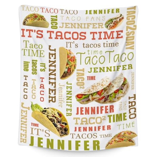 Personalized Taco Blanket with Name - 40x50 Inches Crib Size - Soft Warm Fuzzy Blanket Gifts for Taco Lovers - White Novelty Throws for Bed, Couch, Sofa