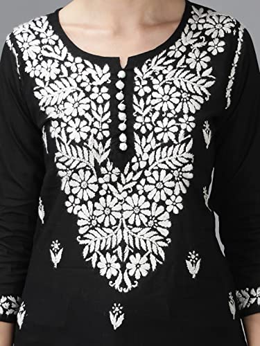 Image of Seva Chikan Hand Embroidered Lucknowi Chikankari Cotton Short Top Tunic for Women SCL9017