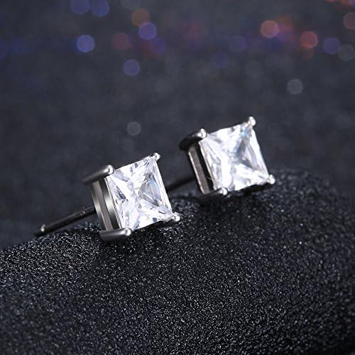 TTVOVO 925 Sterling Silver Stud Earrings Princess Cut Cubic Zirconia Sparkling Simulated CZ Diamond Earrings for Women Men Square 4 Prong Ear Studs Piercing Earrings Hypoallergenic Jewelry Gifts, 8MM