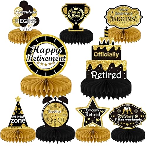 9PCS Retirement Party Decorations, KSKSPE Retirement Centerpieces for Table,Black and Gold Retirement Table Decorations, Retirement Decor for Retirement Party Retirement Party Supplies Men and Women