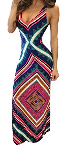 Bigyonger Women's Sexy Backless Halter Neck Vintage Floral Print Maxi Dress Rose