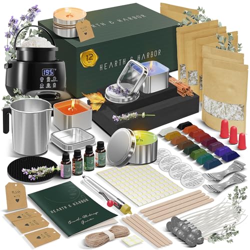 Image of Hearth & Harbor Organic Soy Candle Making Kit for Adults, DIY Crafts, Complete Candle Making Supplies Include Natural Soy Wax, Tins, Electric Pot, Scents, Wicks & More - Gift Idea, Home Decor - 12 Lbs