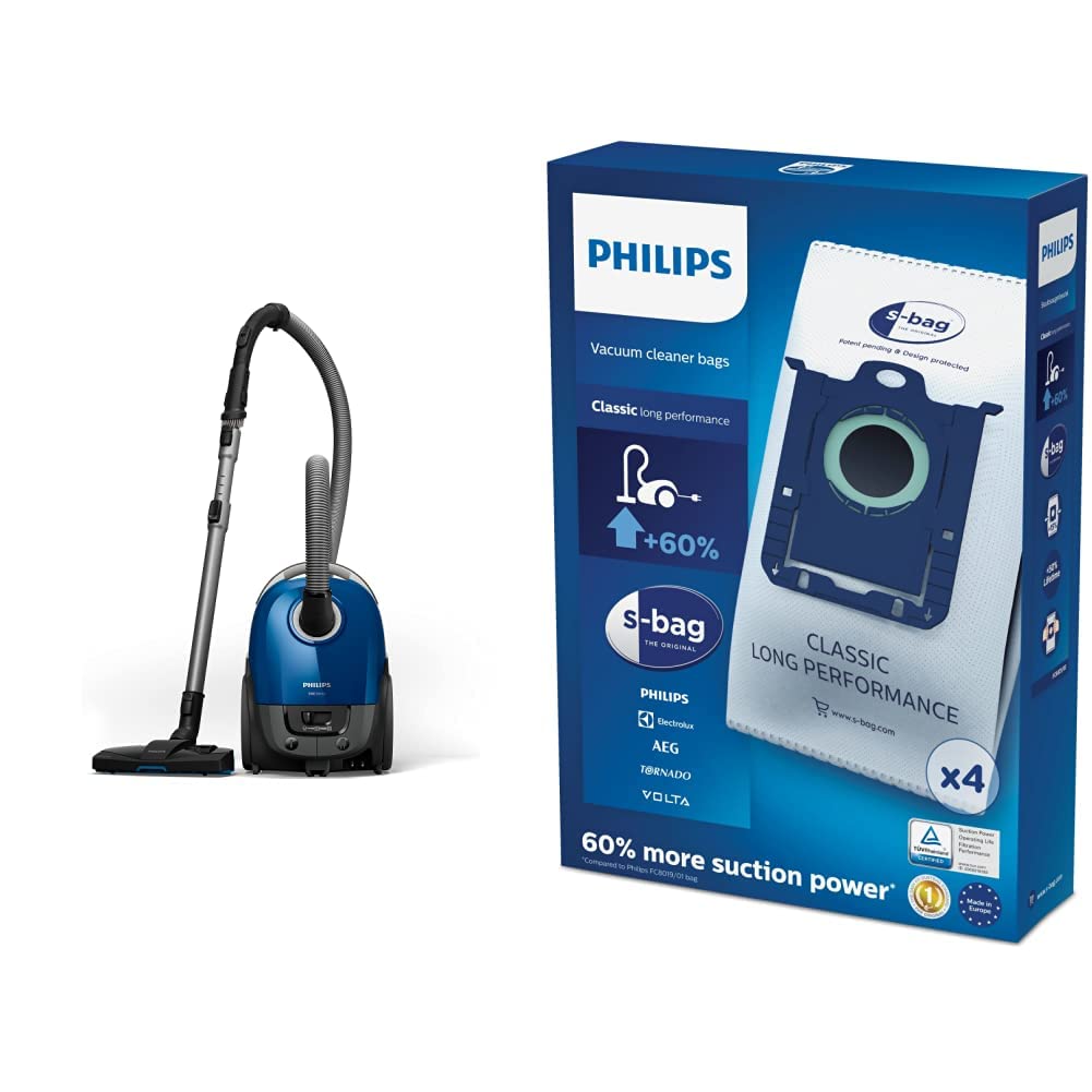 Philips Performer Compact Série 3000 Aspirateur avec Sac - 900 W avec Filtre Anti-Allergènes, Rayon d'action de 9 m (XD3110/09) & Philips FC8021/03 4 Sacs S'bagTM