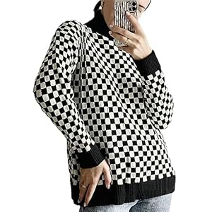 Winter Women’s Sweater High Collar Ladies Sweater Patched Knit Jumper Loose Long-Sleeved Blouse Pullovers Tops