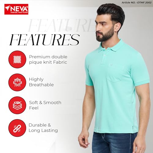 Image of NEVA Men's Regular Fit Half Sleeve Polo Neck T-Shirt with Chest Pocket