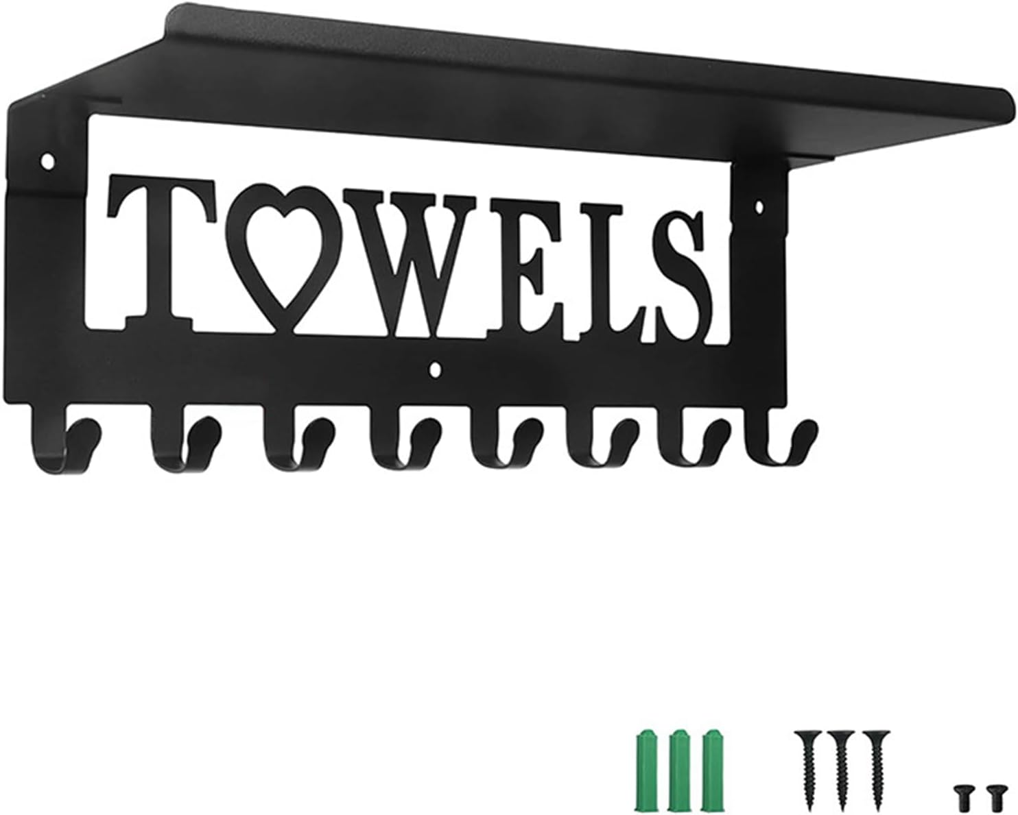Towel Racks with Metal Shelf 8 Hooks, Bathroom Towel Holder Towel Storage Hanger Organizer Wall Mounted,for Robes,Clothes,Towelsswimsuit,Bag,Keysaccessories Outdoor Decor(Black)