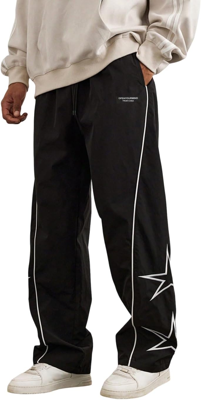 GORGLITTER Boy's Cargo Pants Joggers Star Graphic Print Baggy Pant Drawstring Waist Straight Leg Pants