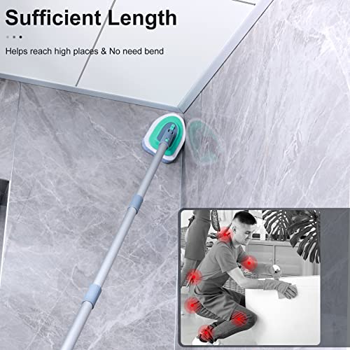 3 In 1 Tile Tub Shower Scrubber,Cleaning Brush With 58" Long Handle,Detachable Stiff Bristle Scrub Brush-3 Scouring Pads, 2 Brush Heads For Bathroom Kitchen Wall Tub Tile Sink (Green) #TOP4