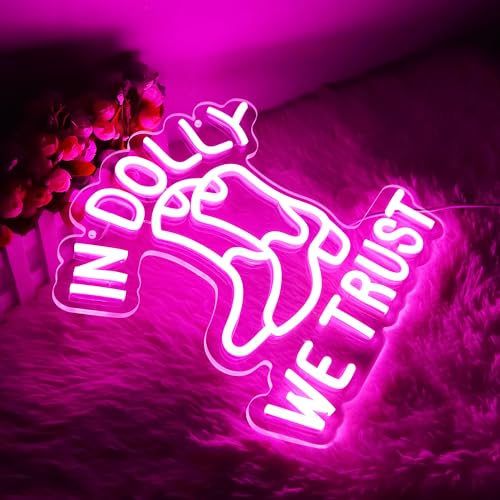 Image of In Dolly We Trust Neon Sign for Wall Decor Cowgirl Boots for Man Cave | Country Retro Style, Rustic Decoration for Home Party, Birthday Gifts for Women 12.2*11.6in