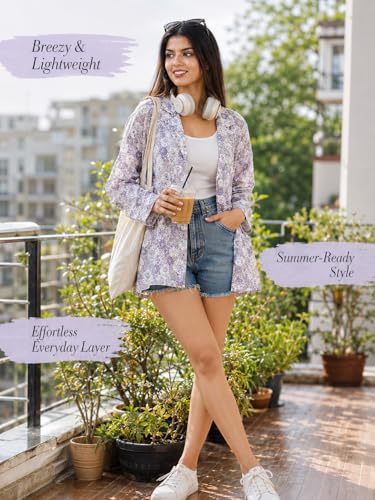 Image of Women's Cotton Floral Printed Summer Coat for Sun Protection, Lightweight Full Sleeve Cover-Up for Driving & Outdoor Use (Random Colour)