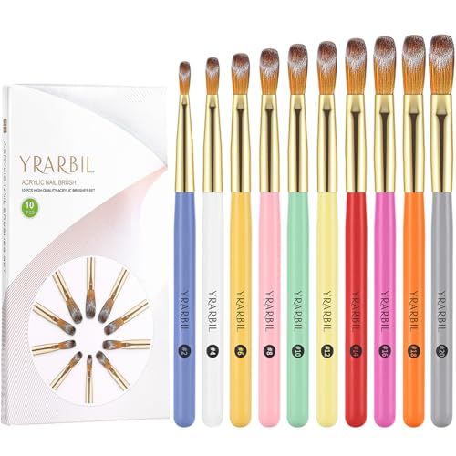 Yrarbil Acrylic Nail Brush Set, 10PCS Professional Nail Art Brushes for Acrylic Powder Applications, 3D Carving, Nail Art Extension for DIY Home Salon Tools